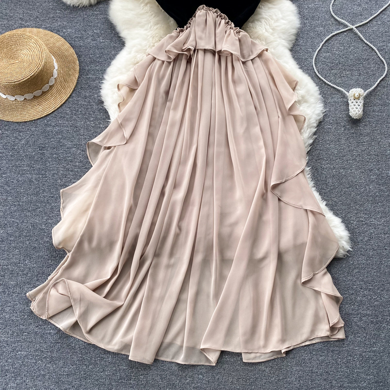 Frauen-Sommer-Fee-unregelmäßiges Spaghetti-Träger-Chiffon-Kleid 1014