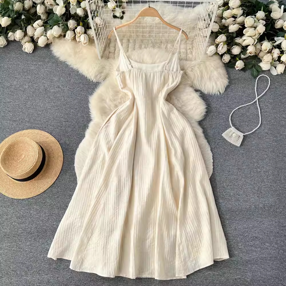Retro Spaghetti Strap Dress Women Summer Backless Fairy Dress 1269
