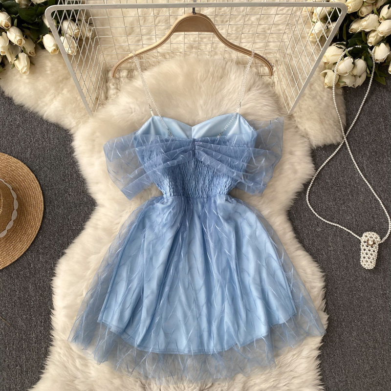 Sommerliches Spitzen-Mesh-Trägerkleid, flauschiger Prinzessinnenrock 1130