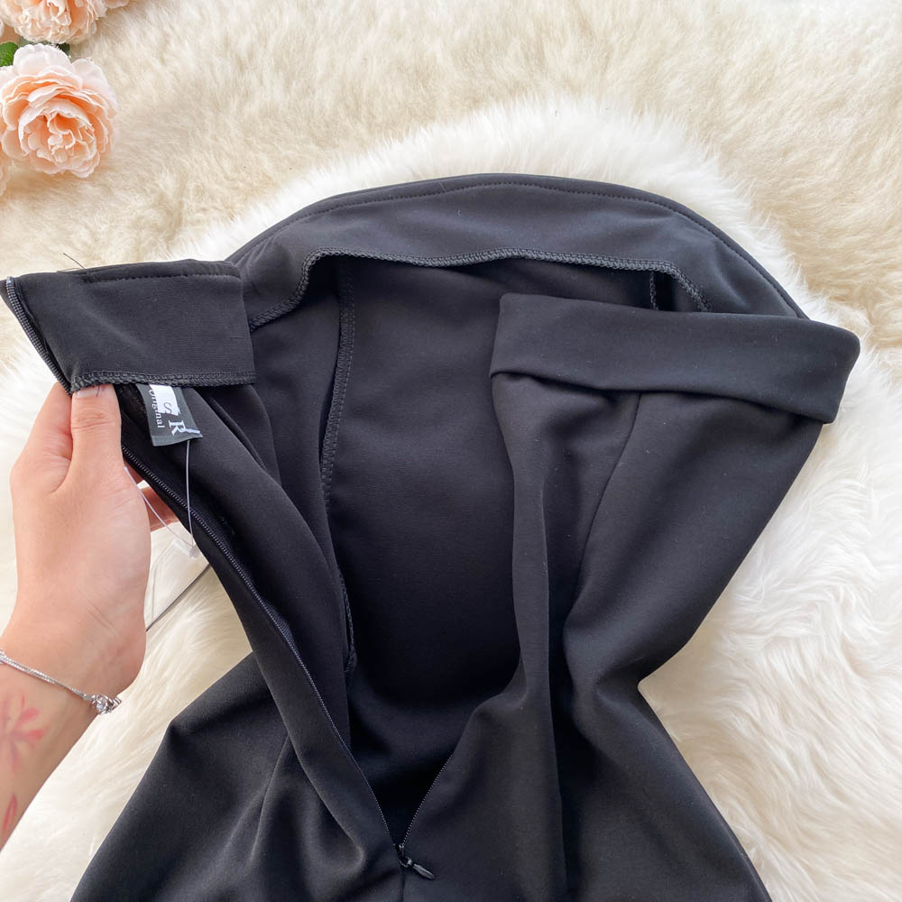 Trägerloses Abendkleid aus schwarzer Spitze, elegantes Röhrenkleid 1183