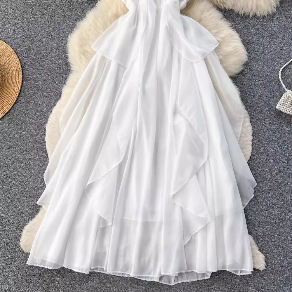 Fairy Sling Chiffon Langer Rock Sommer Süßes Rüschenkleid 1230