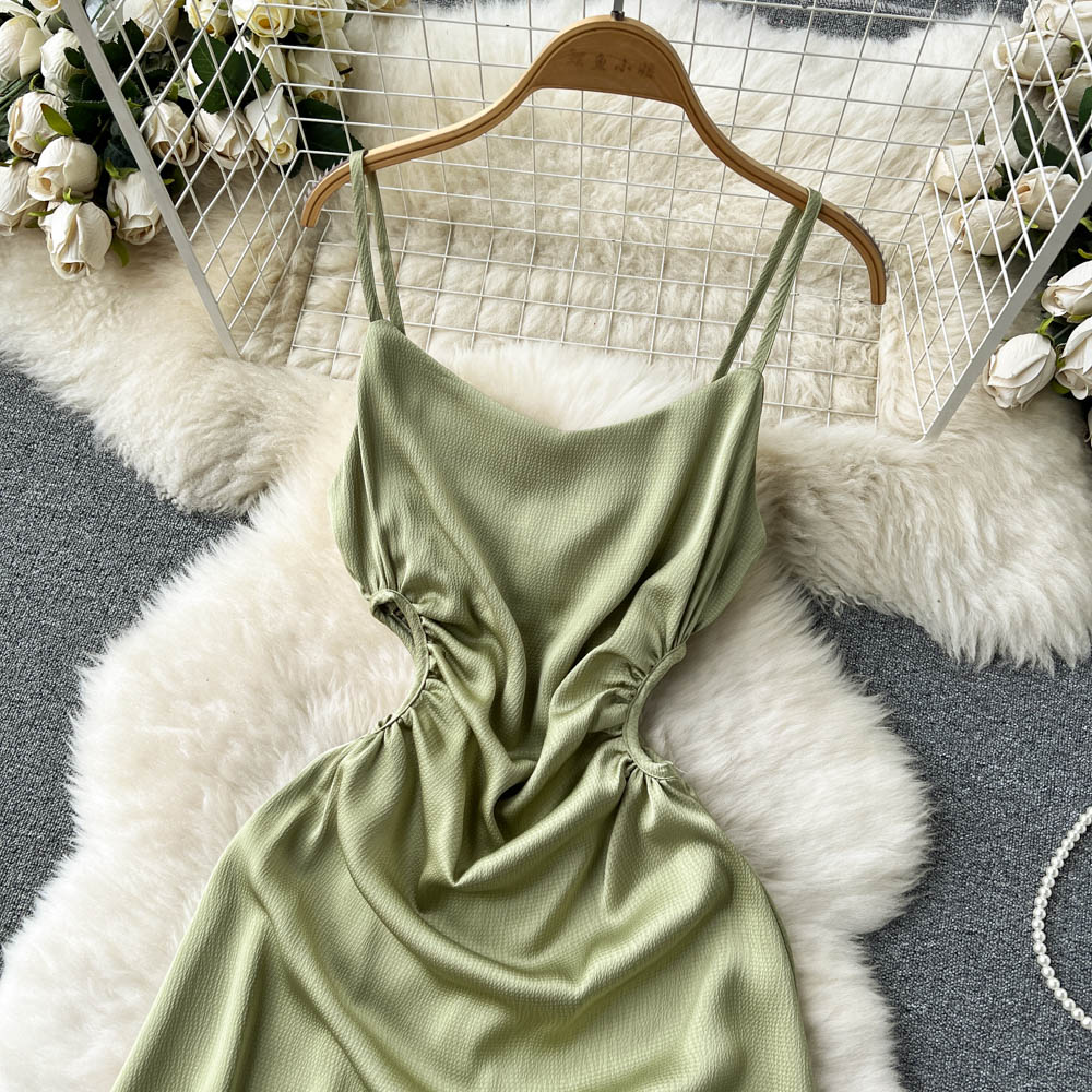 Robe de soirée d'été à bretelles spaghetti pour fille, jupe fourreau en satin 1270