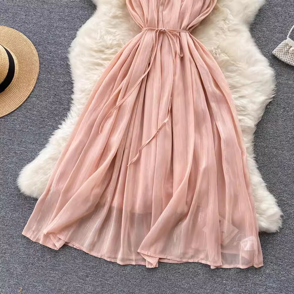 Spaghetti-Träger-Faltenkleid, Sommer-Chiffon-Rock 1100