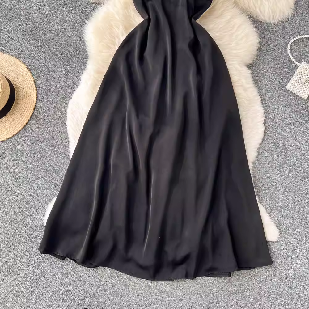 Ärmelloses Kleid im französischen Stil für Damen, rückenfrei, langer Rock 1185