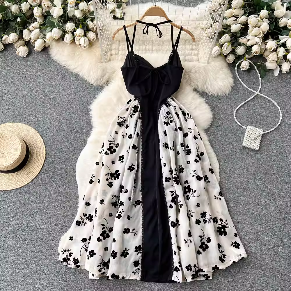 Robe d'été rétro à fleurs et jupe féerique mi-longue 1138