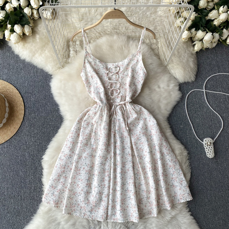 Sommer-Blumen-Hosenträgerkleid für Damen, süßer Feen-A-Linien-Rock 1173