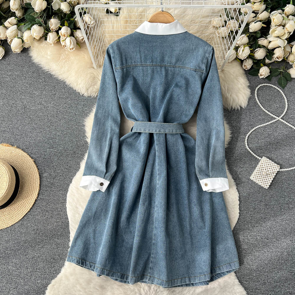 Robe chemise élégante de printemps pour femme, coupe trapèze, en jean, 1171
