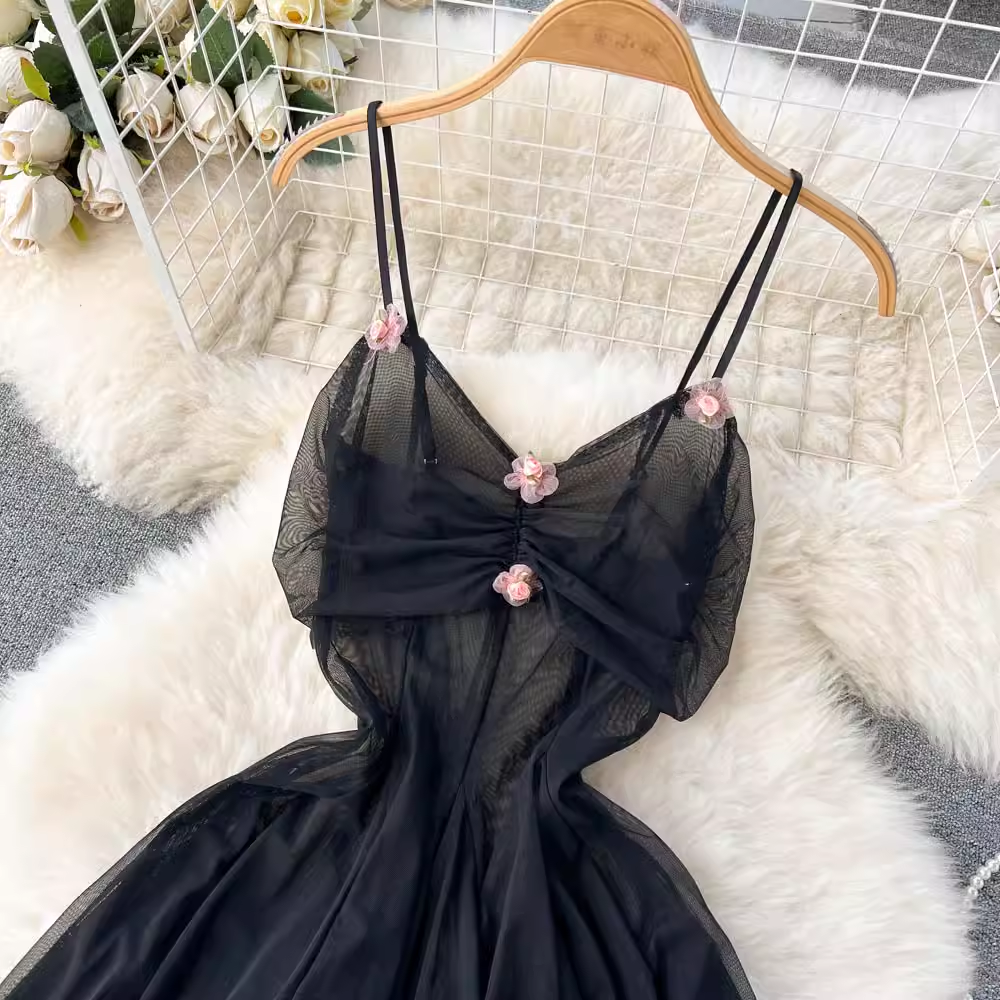 Women Summer Chiffon Suspender Skirt Fluffy Princess Dress 1194