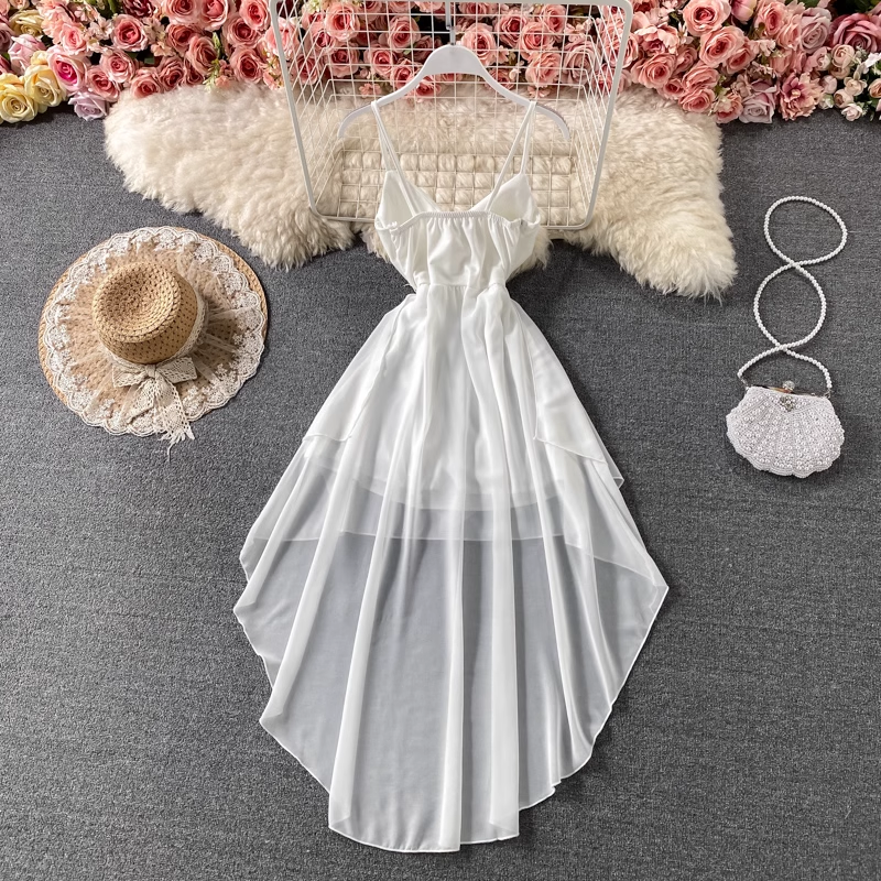 Sommerkleid aus Chiffon mit V-Ausschnitt und Feen-Spaghettiträgern 1314