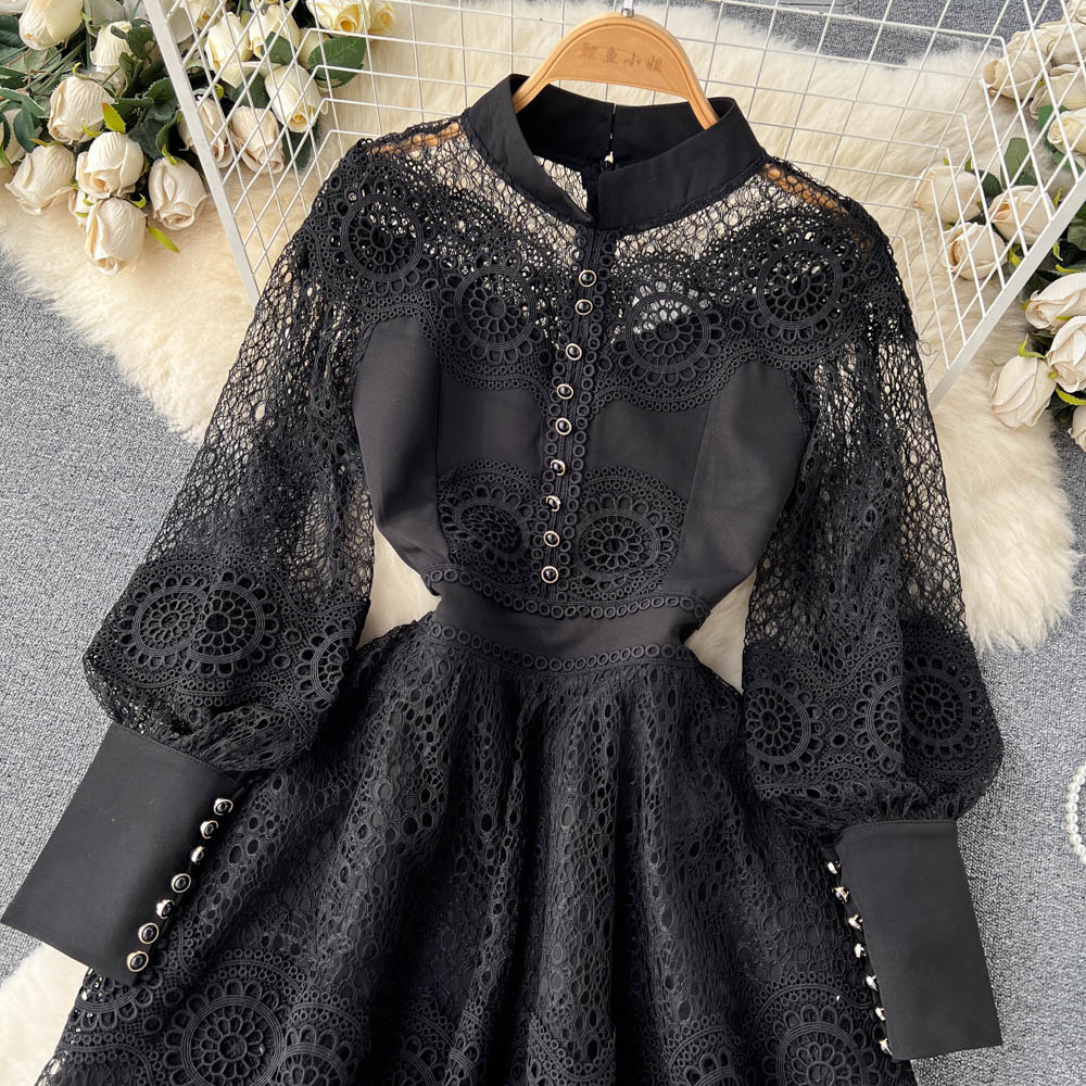Spring French Style Lace Dress Women Ruffles Princess Dress 1274