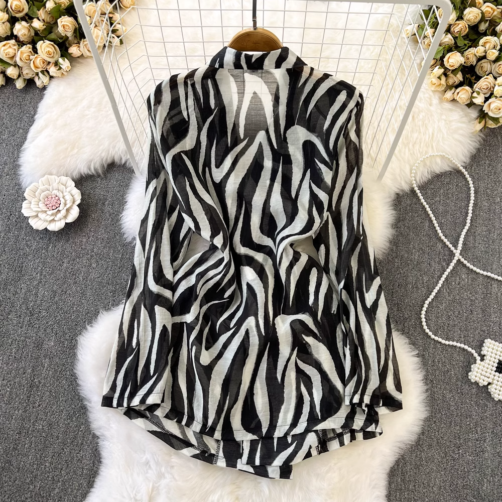 Langarm-Hemdkleid im Hongkong-Stil, Anzugjackenkleid mit Zebramuster 1298