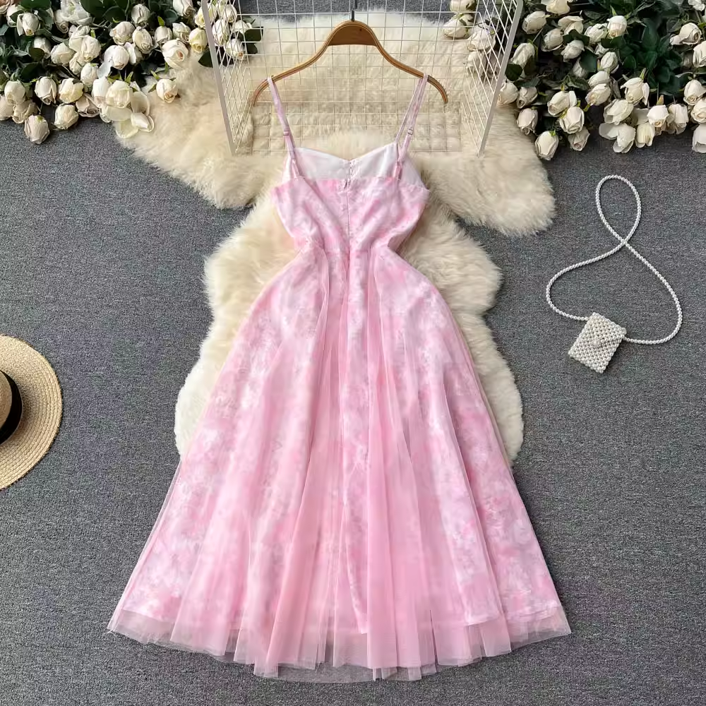 Robe rose française Robe de fée d'été douce 1164