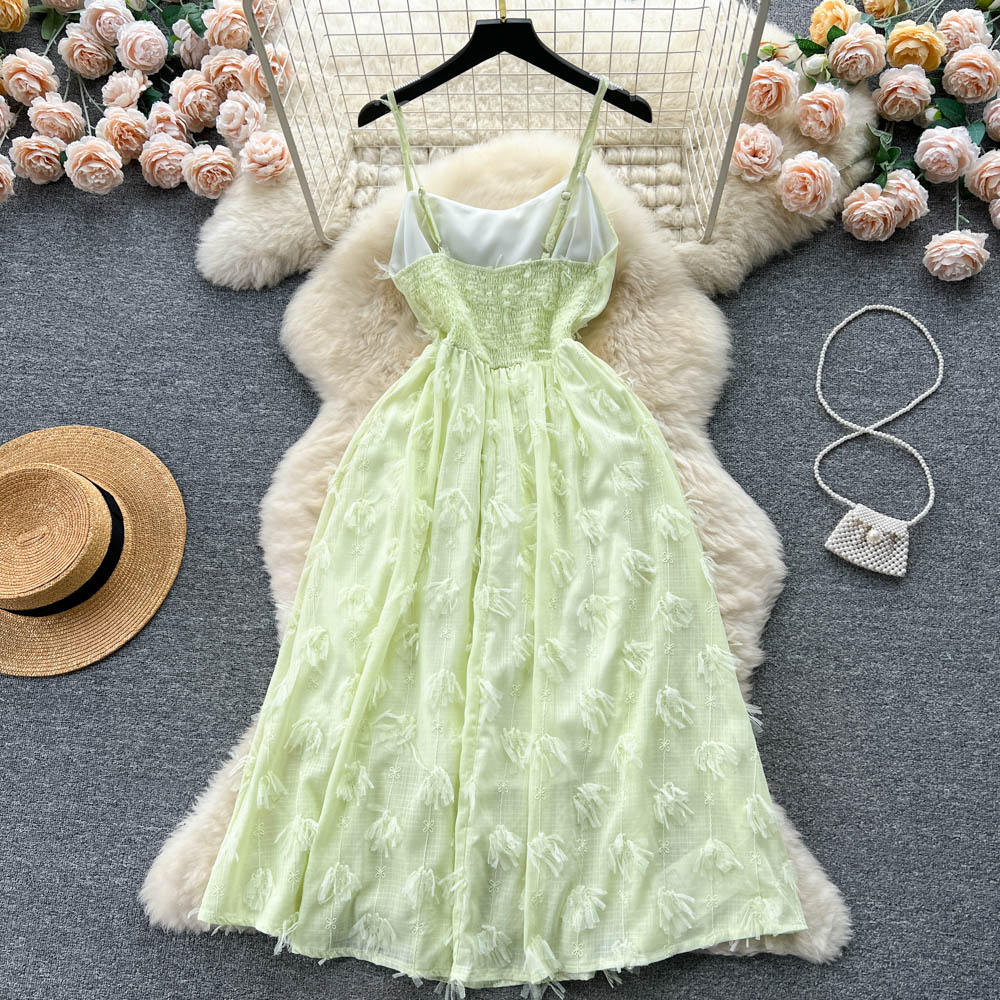 Grünes süßes Spaghettiträgerkleid Mädchen Sommer süßes Feenkleid 1252