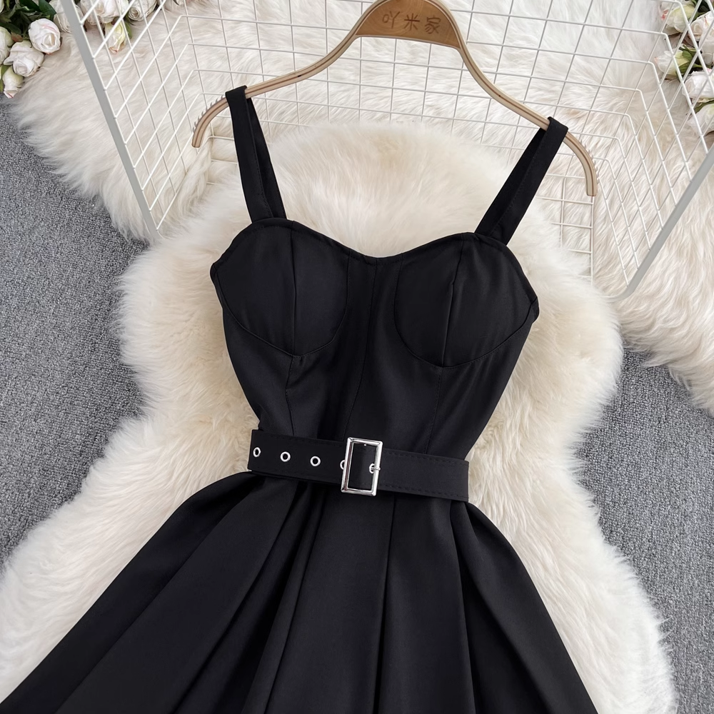 Retro Sexy Hosenträger Kurzes Kleid Sommer Hohe Taille Ärmelloses Rückenfreies A-Linie Kleid 1289