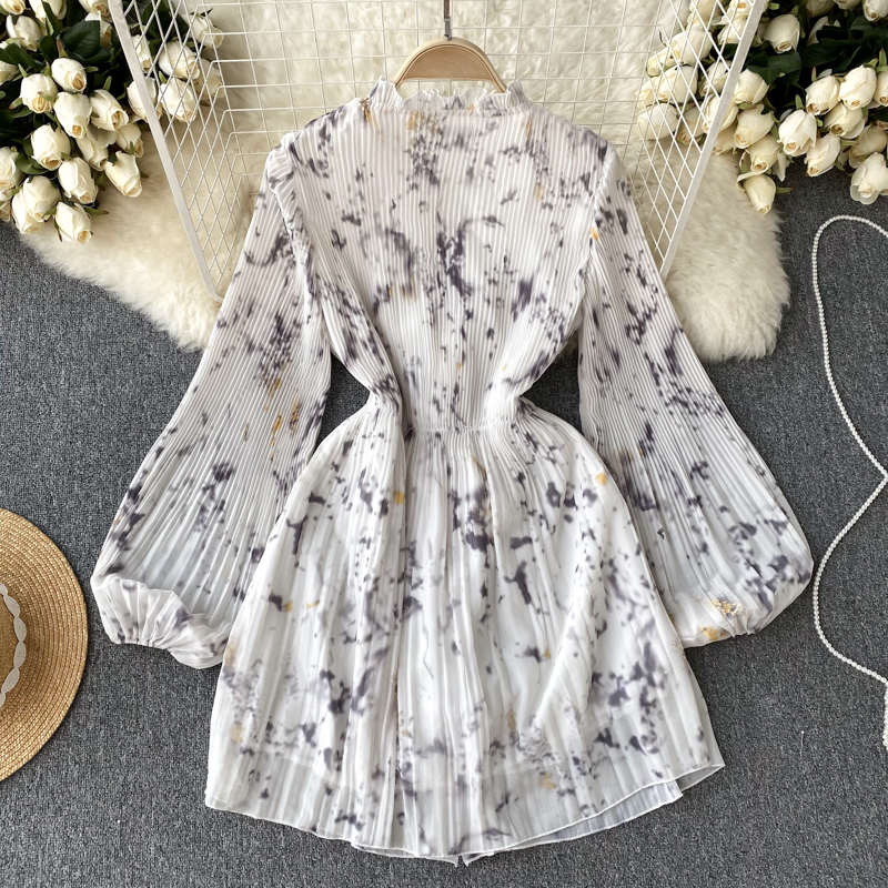 Women Autumn Sexy Elastic V Neck Pattern Long Sleeves Dress 1222
