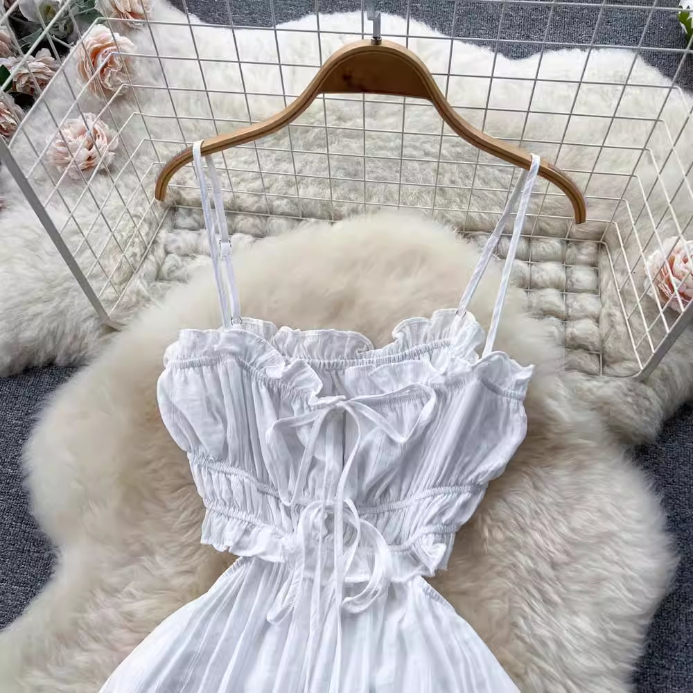 Rückenfreies Kleid mit Spaghettiträgern, Sommerfeenrock 1127