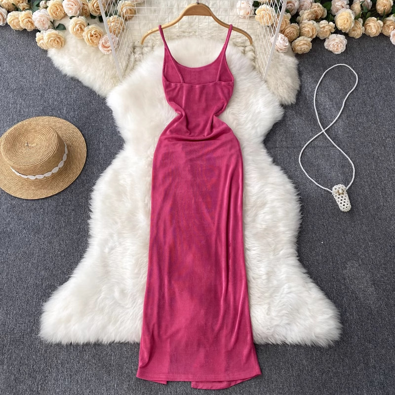 Summer High Slit Suspender Dress Evening Dress 1240
