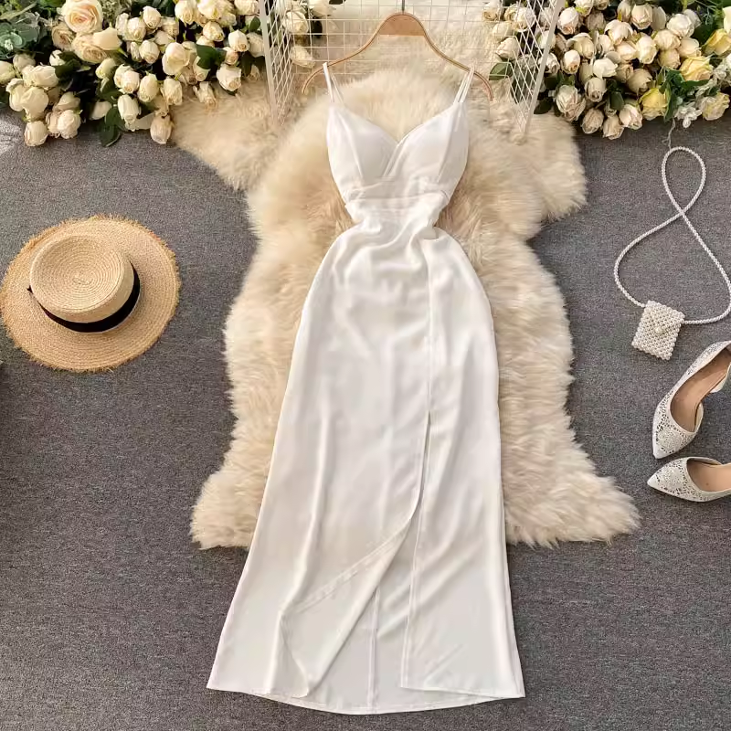 Summer V Neck Fairy Dress Sheath Spaghetti Strap Evening Dress 1203