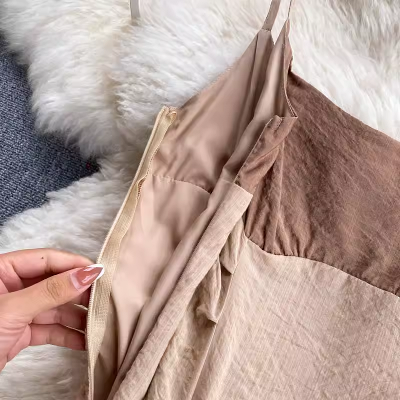 Sommerliches, schmales, mittellanges Rockkleid mit Spaghettiträgern in Khaki für Mädchen 1124