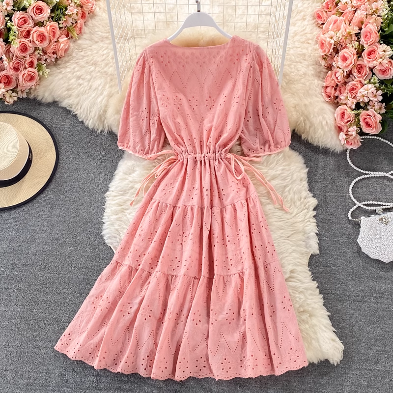 Robe d'été trapèze à col en V et jupe courte taille haute pour fille 1320