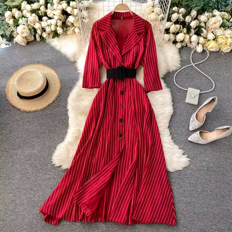Long Suit Dress Retro Spring Autumn Long Skirt 1160