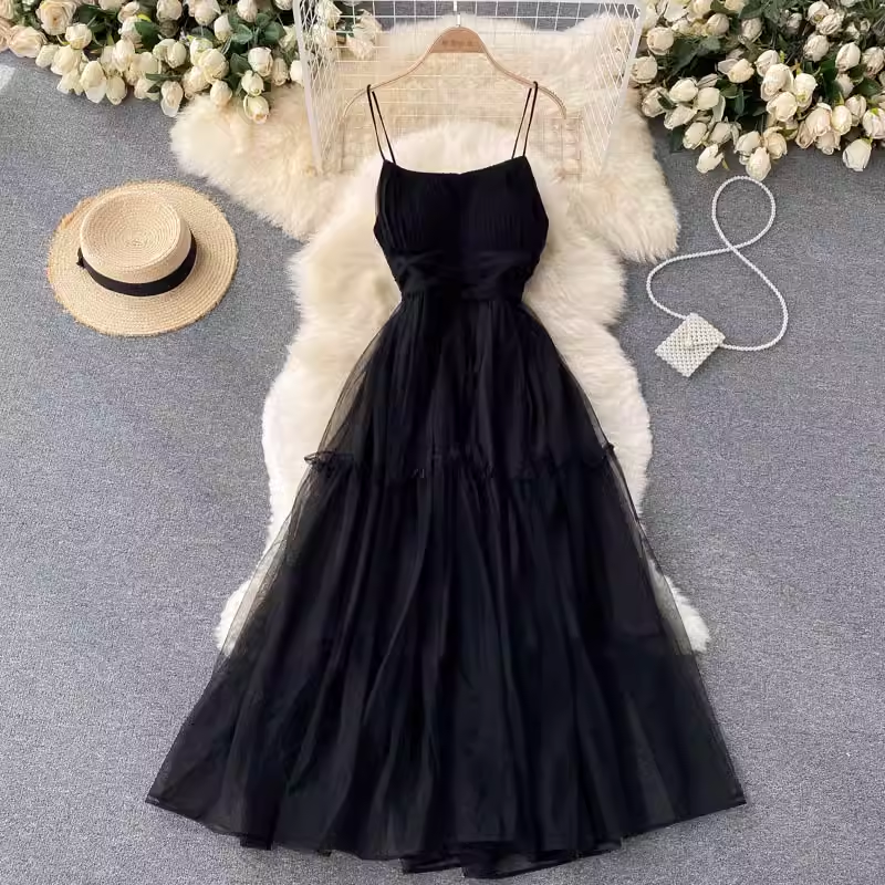 Sommer-Feen-Tutu-Rock, französisches Prinzessinnenkleid, Netz-Hosenträgerkleid 1120