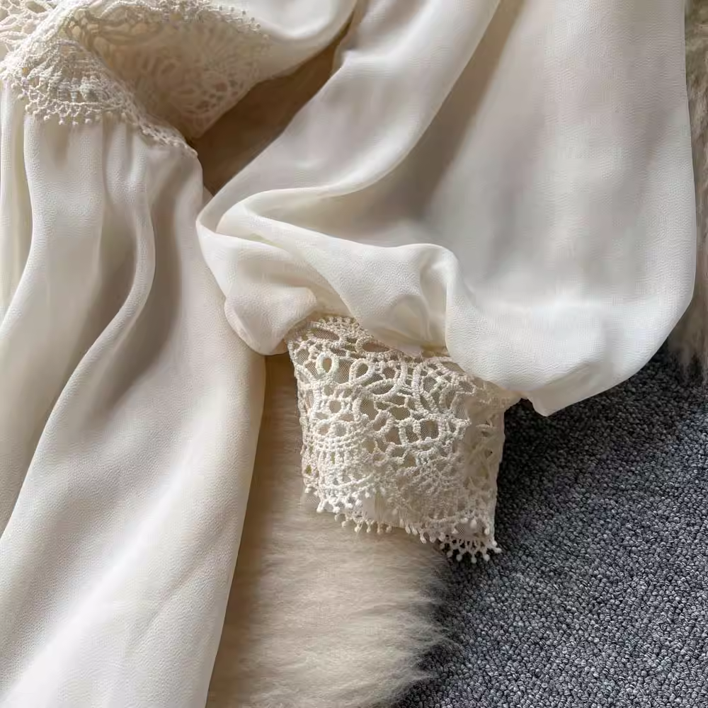 Sommer-Spitzenkragen-elegantes Langarm-Frühlingskleid 1123