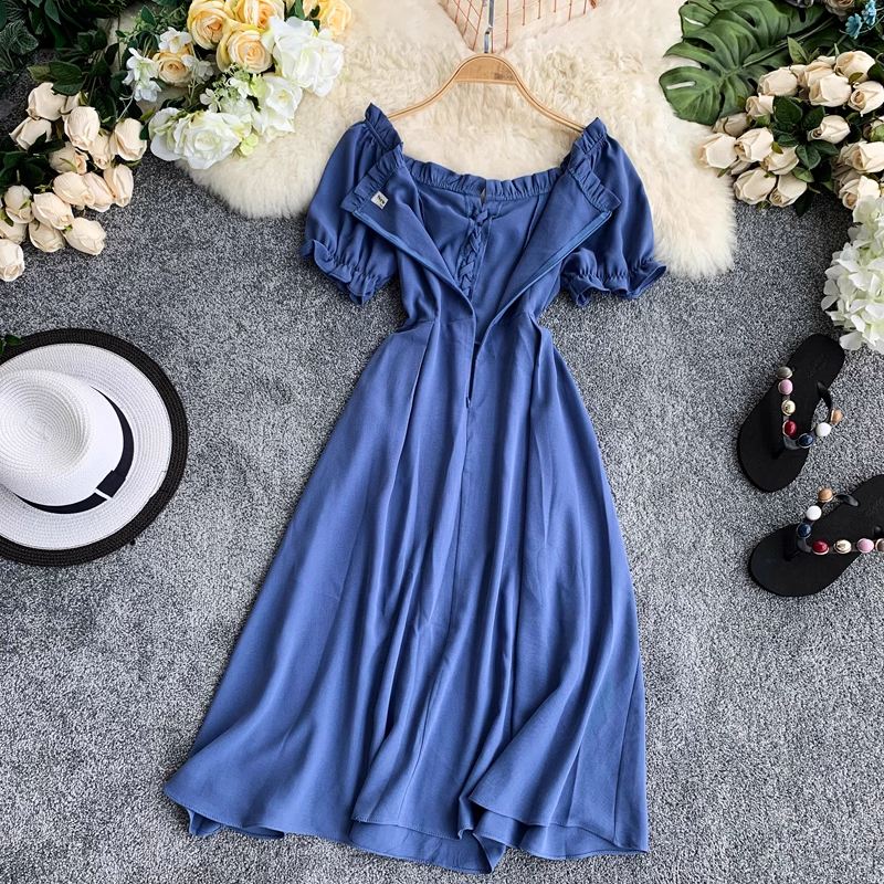 Sommerkleid mit Rüschen, Blasenärmeln, Retro-Rock 1201