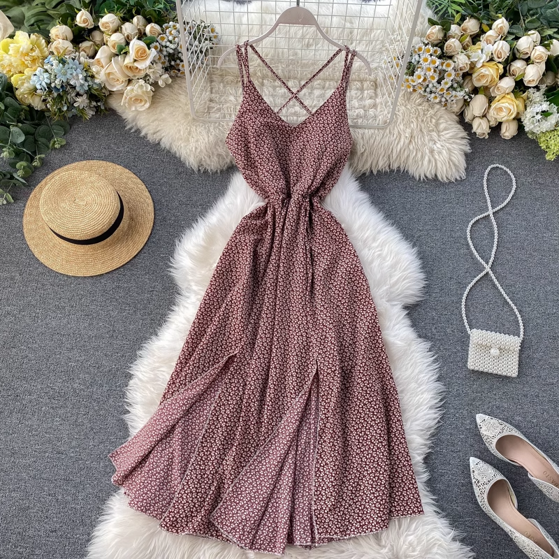 Quadratischer Kragen mit langen Ärmeln und Blumenkleid für Damen, Frühling, Chiffon, langer Rock 1273