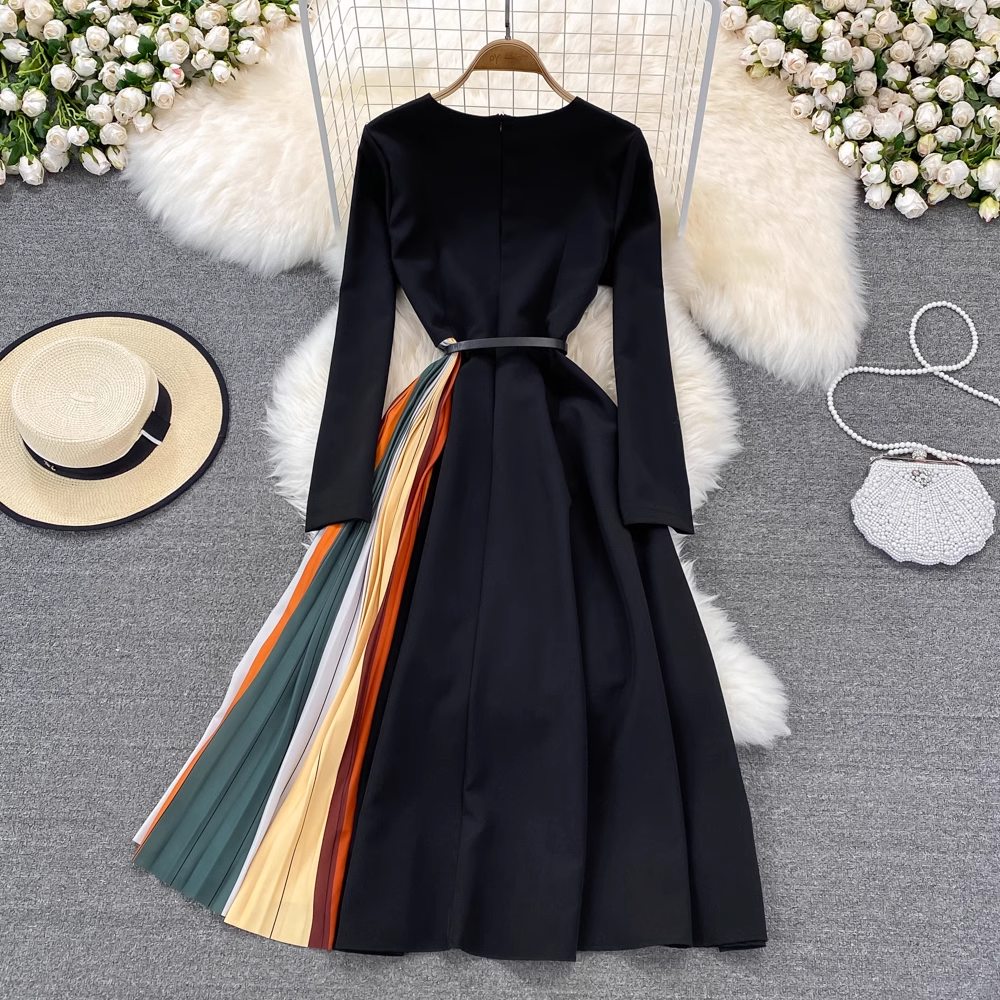 Elegantes, plissiertes Kleid mit Farbverlauf für Frühling und Herbst 1445