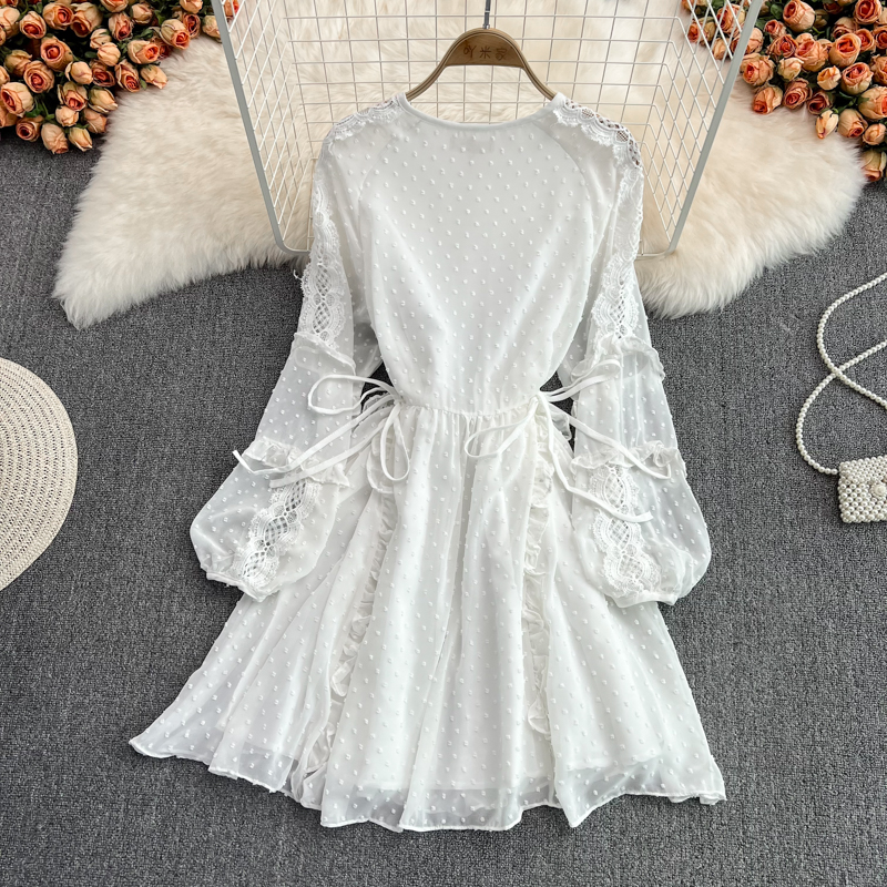 Robe mi-longue rétro en mousseline de soie, jupe à volants mignonne et féerique 1494