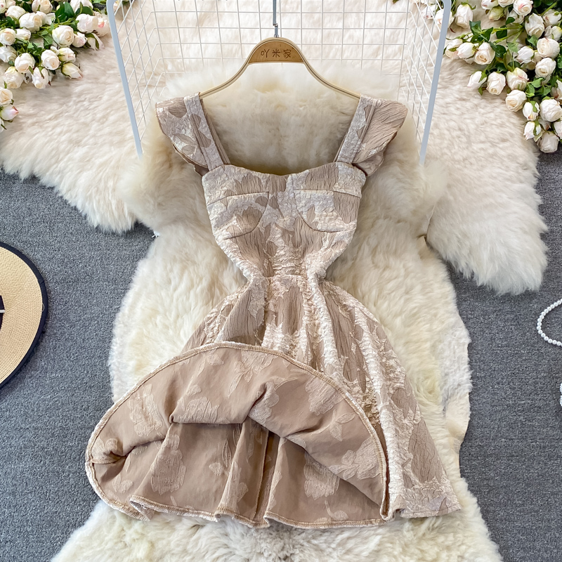 Jacquard-Kleid mit quadratischem Kragen, Sommer-Kurzwestenrock 1405