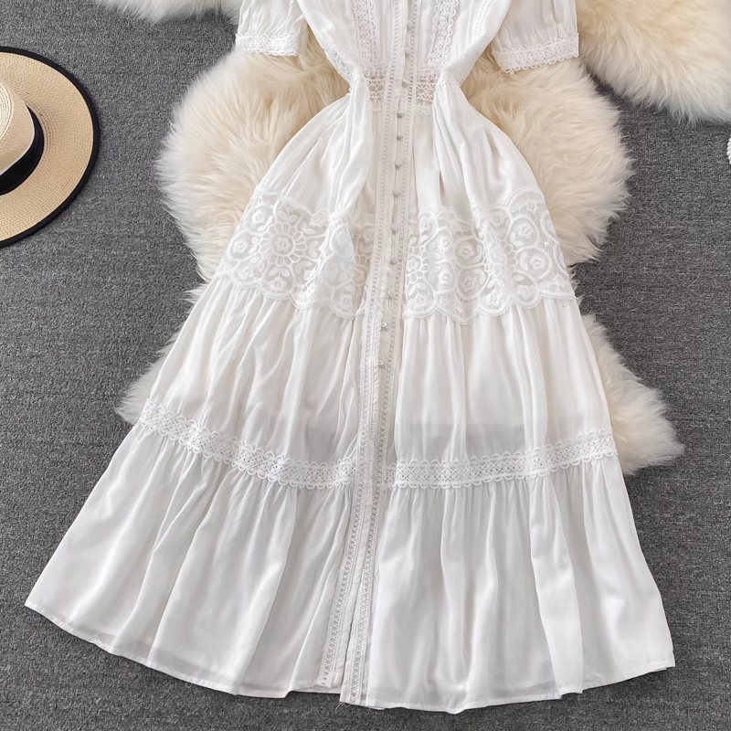 Sommerliches V-Ausschnitt-Retro-Elegantes feenhaftes süßes Kleid 1438