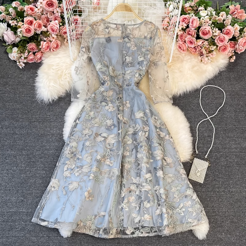 Robe de fée en maille douce, robe d'été brodée, robe de fête d'anniversaire 1349