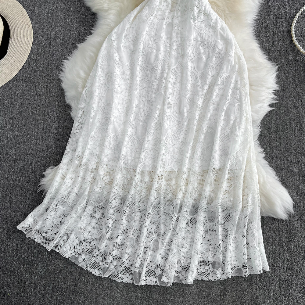 Sommerliches A-Linien-Elegantes Spitzenkleid mit V-Ausschnitt 1505