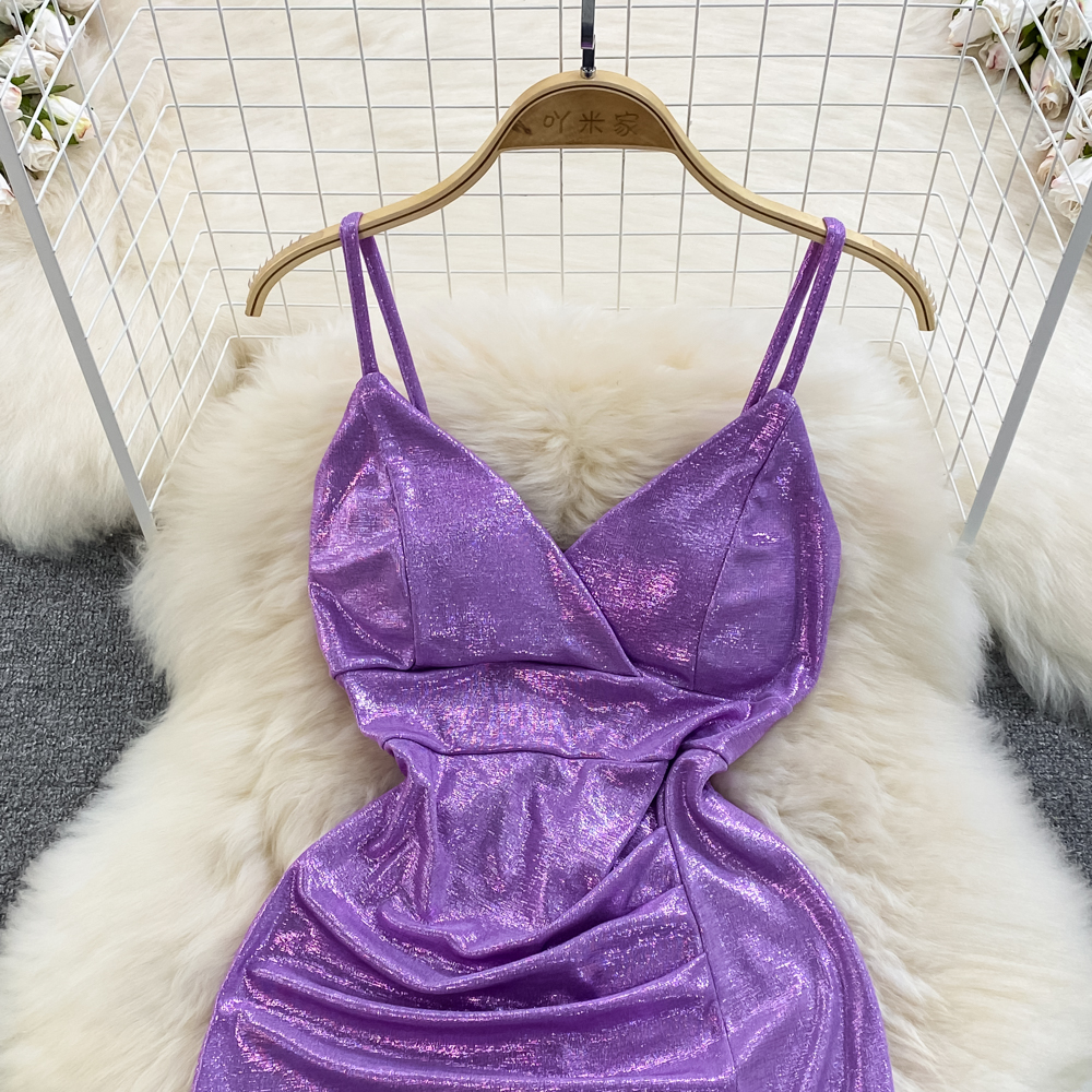 Sexy glitzerndes Pailletten-Meerjungfrauenkleid mit V-Ausschnitt und Schlitz 1522