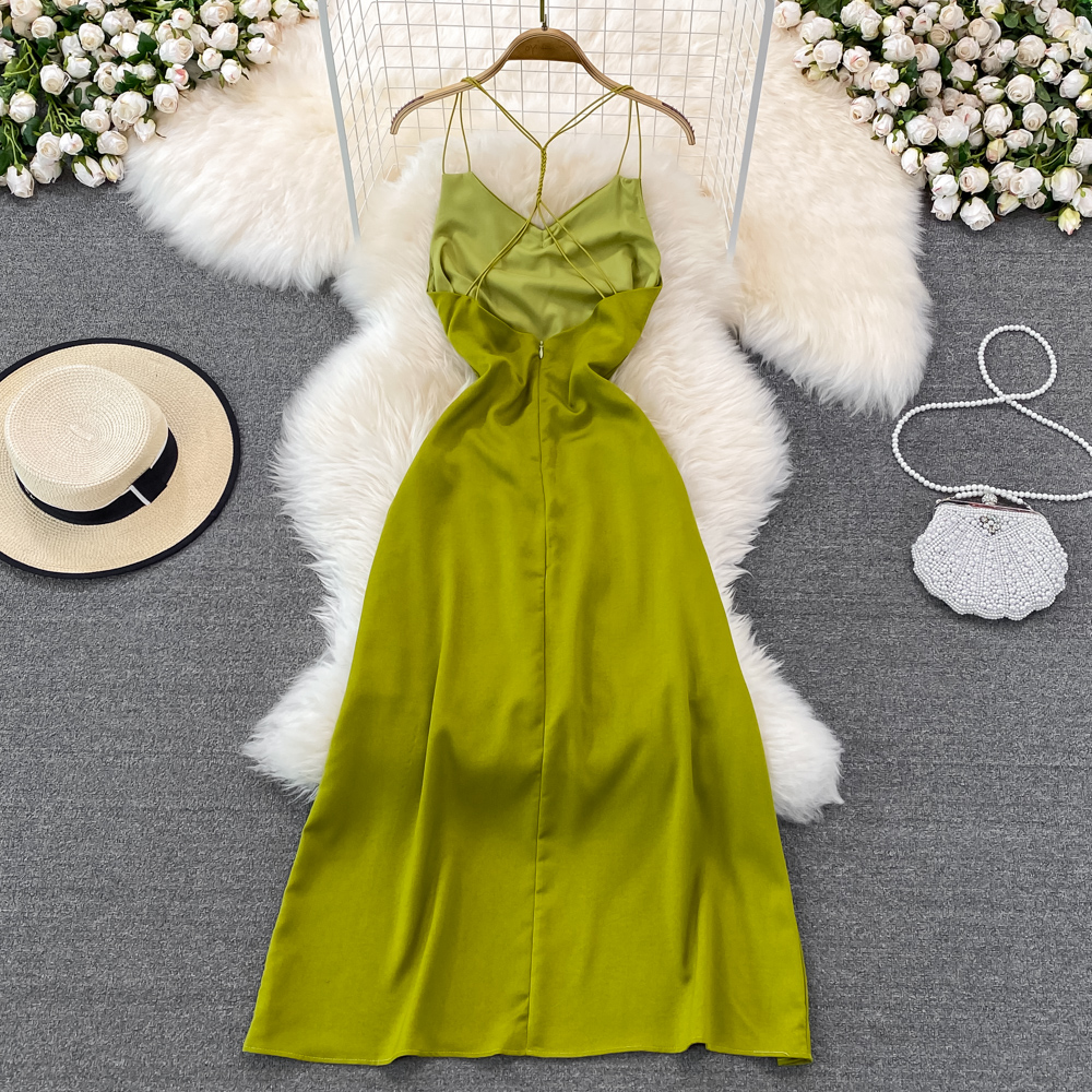 Grünes, rückenfreies, ärmelloses Retro-Eventkleid mit hängendem Ausschnitt für den Sommer 1453