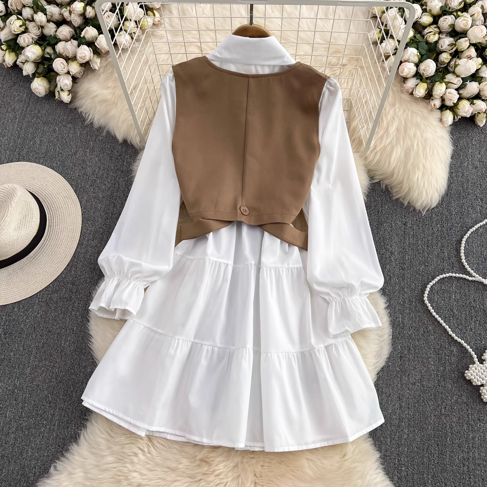 Frühling und Herbst Vintage Weste Hemdkleid Zweiteiliges Set 1501