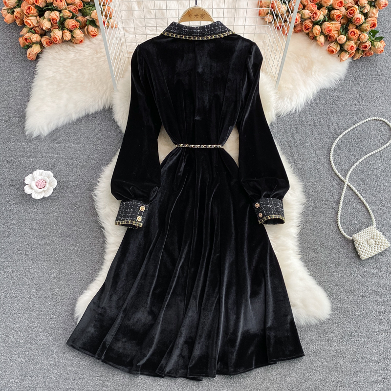 Elegantes französisches Retro-Samtkleid für Herbst und Winter 1397