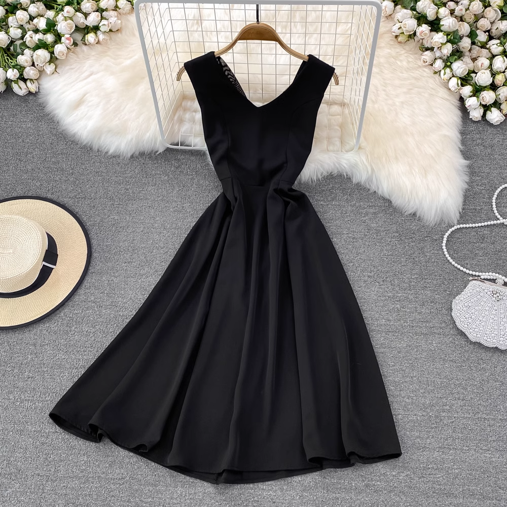 Sommerkleid mit V-Ausschnitt, ärmellos, A-Linien-Kleid 1455