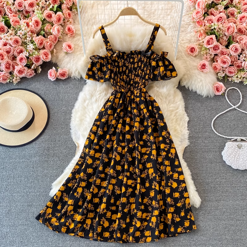 Summer Cute Sweet Floral Dress Spaghetti Strap Dress 1487