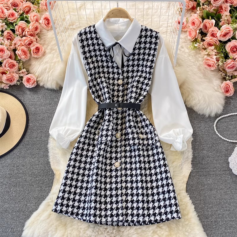 Herbst V-Ausschnitt Langarm Weste Shirt Elegantes zweiteiliges Set 1378