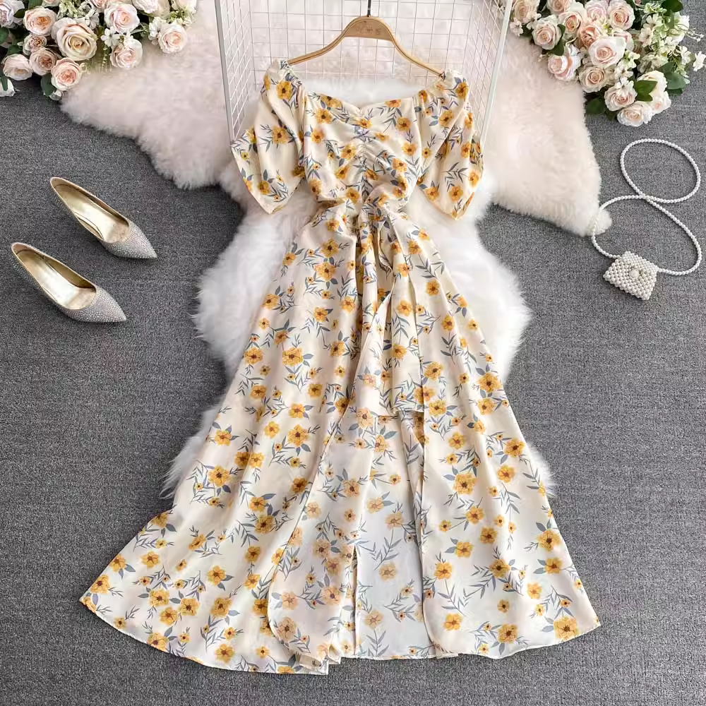 Summer Sweet Square Neck Floral A Line Dress 1565