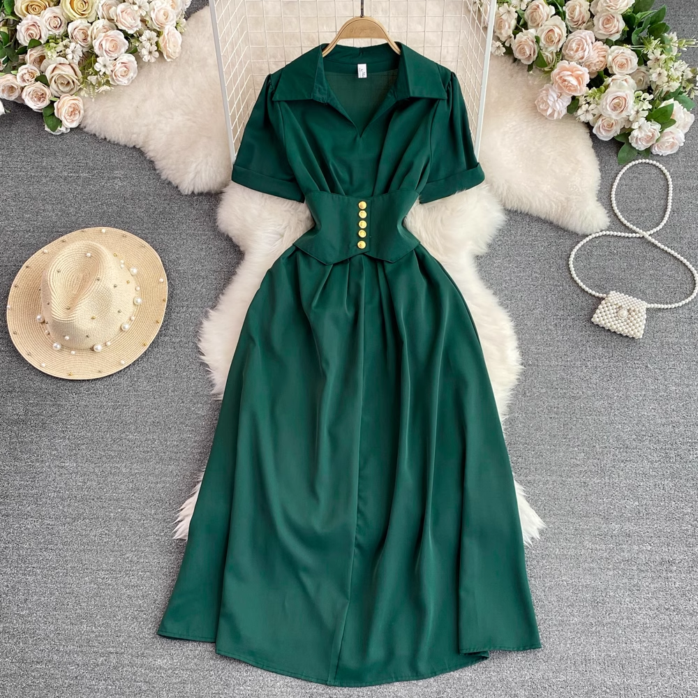 Sommerliches Hemdkleid mit Polokragen und kurzen Ärmeln in A-Linie 1467
