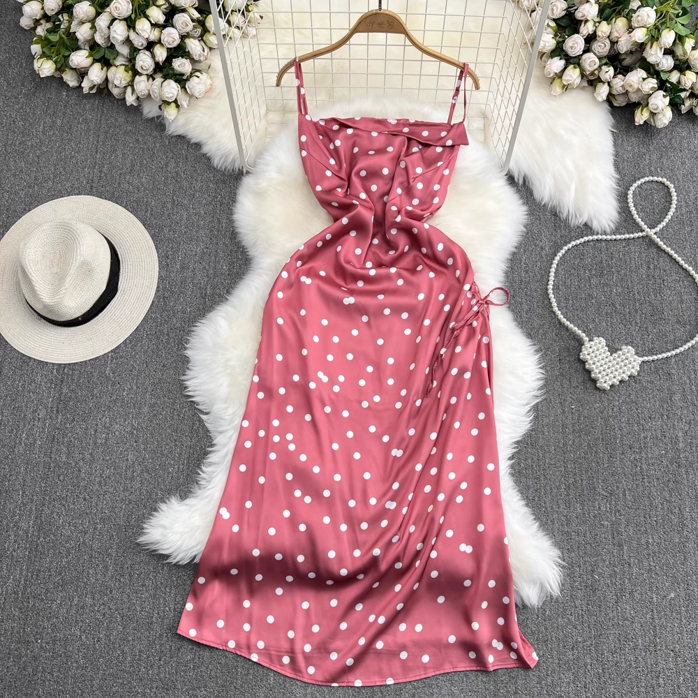 Sommerkleid mit Spaghettiträgern und Polka Dots in A-Linie 1468