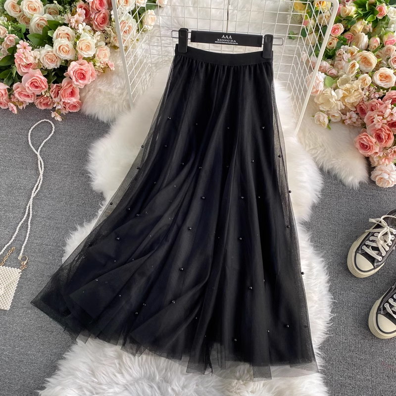 Beaded Mid Length A Line Fairy Mesh Skirt 1695