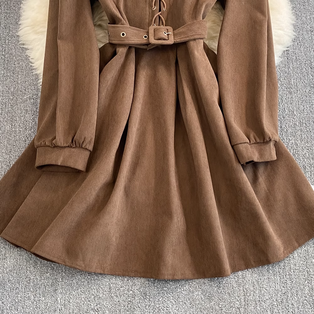 French Retro Long sleeved A line Shirt Dress Autumn 1361