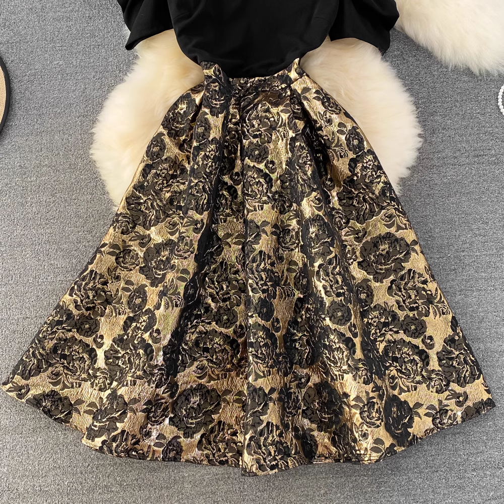 Summer Round Neck Short Sleeves A Line Printed Dress 1599