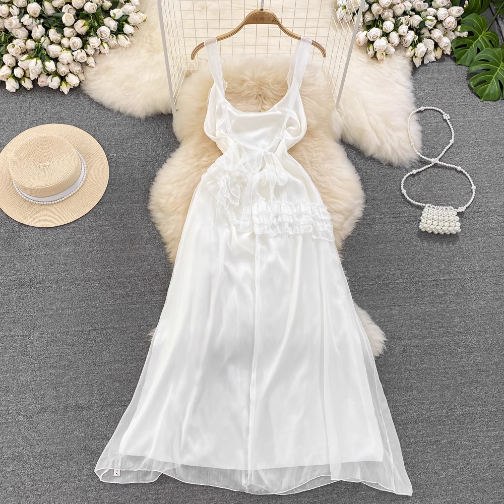 White Fairy Slit A Line Ruffle Dress 1685