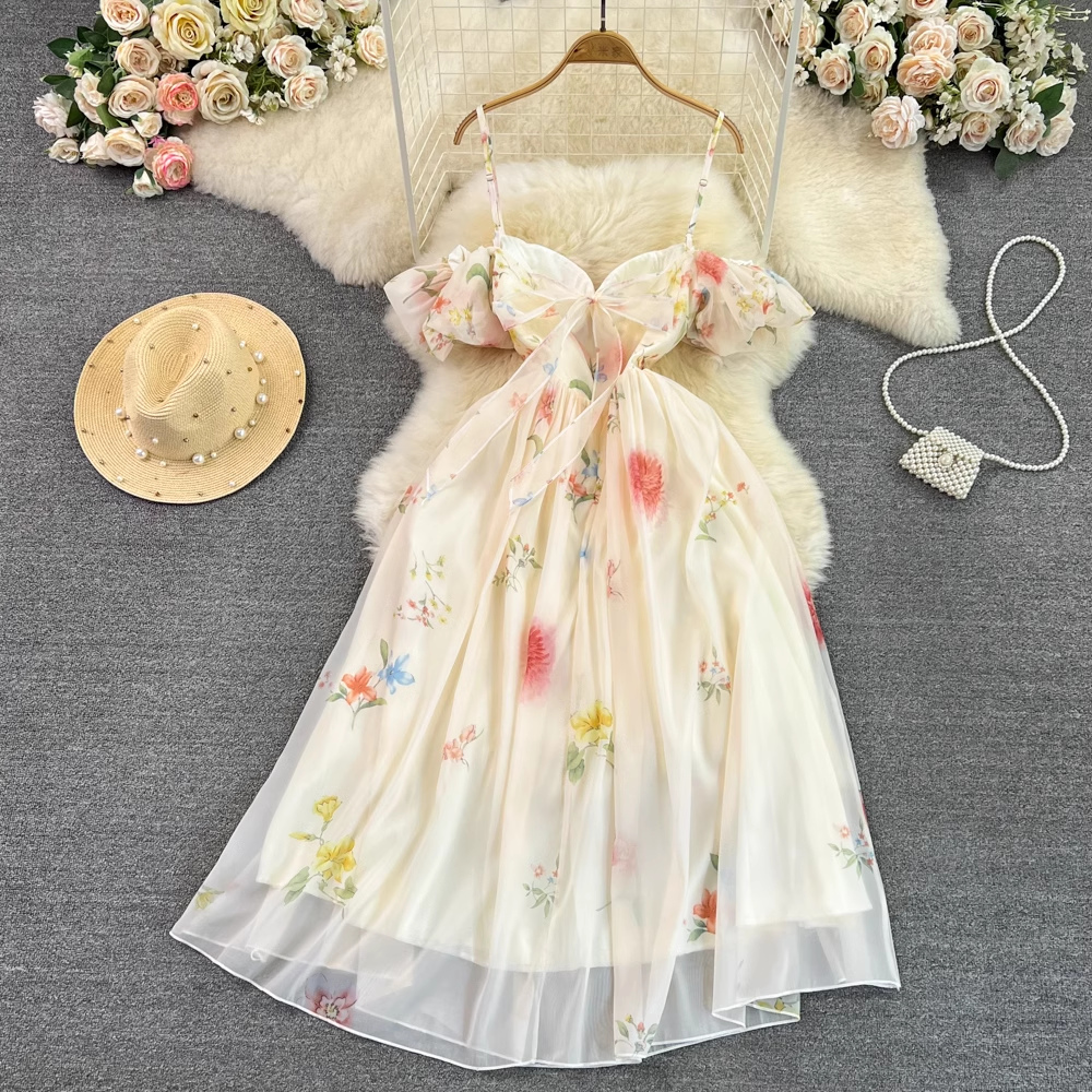Süßes mittellanges, bedrucktes Flora-Kleid in A-Linie 1664
